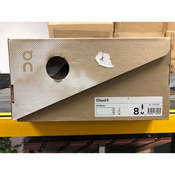 On Men's Cloud 5 Running Shoes, All White, Size 8 (New in Box) - Picture 9 of 10